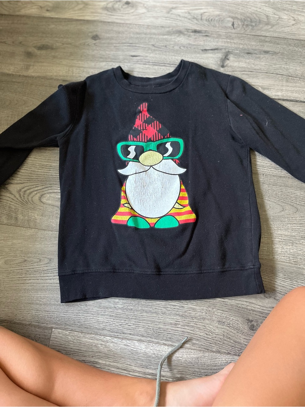 Kids Black Gnome Graphic Sweatshirt with Colorful Accents